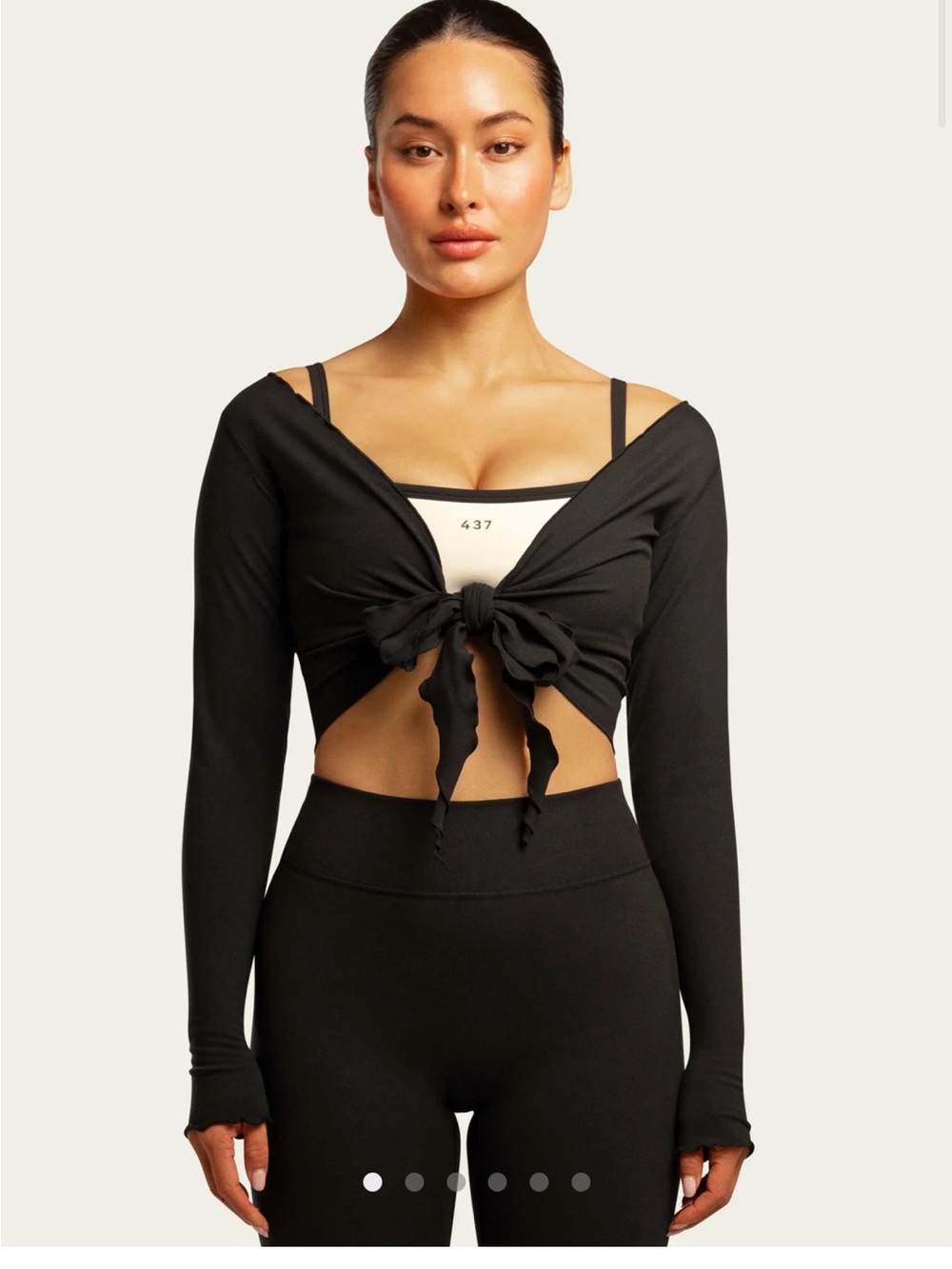 Long Sleeve Tie-Front Crop Top - Black